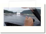 Readying for departure from Dawson City in light rain.